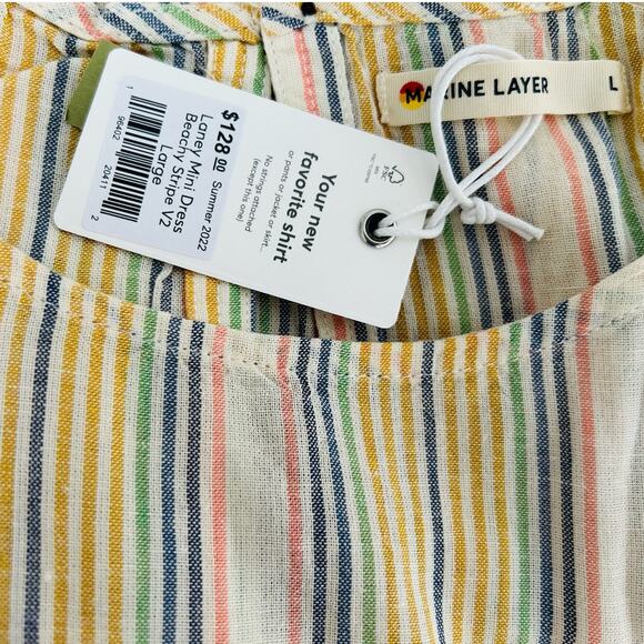 MARINE LAYER Laney Linen Blend Mini Dress in Beachy Stripe-Size L - Picture 6 of 10